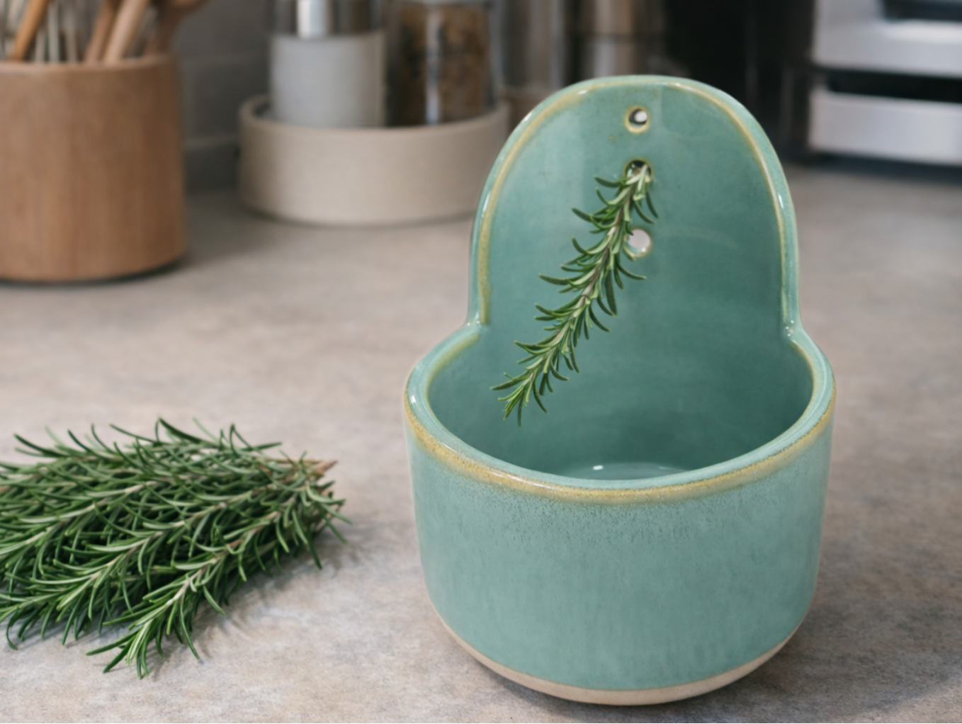 Handmade ceramic herb stripper bowl in spearmint glaze made in Melbourne