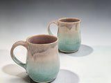 Pair of handmade ceramic mugs in green glaze, Australian handmade stoneware pottery