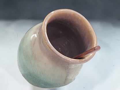 Handmade Ceramic Salt Pig with Wooden Spoon – Rustic Pottery Salt Keeper – Melbourne Pottery