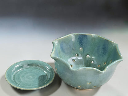 Australian handmade ceramic berry bowl with the saucer