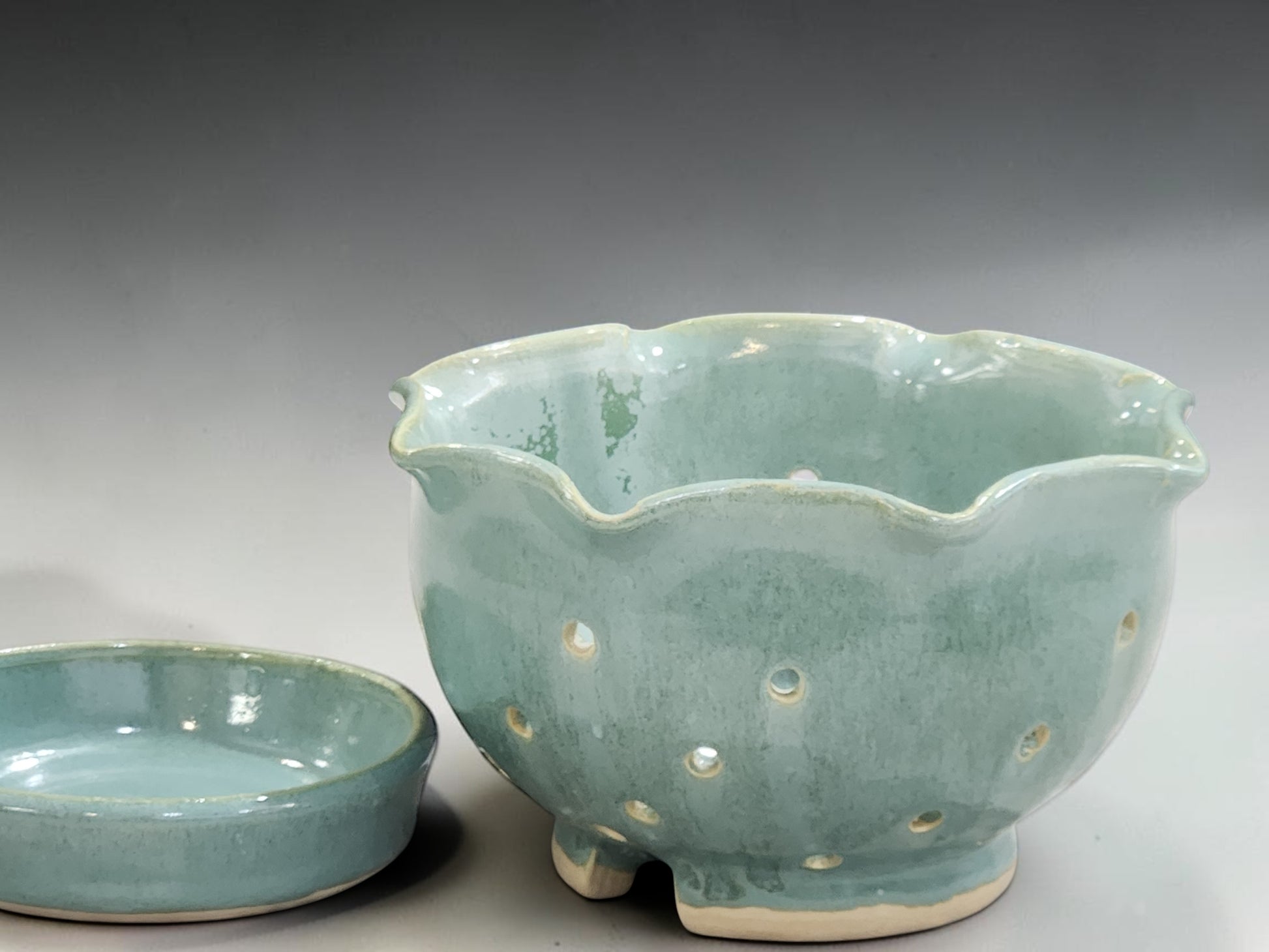 Wheel-thrown pottery berry bowl with saucer handmade in Melbourne