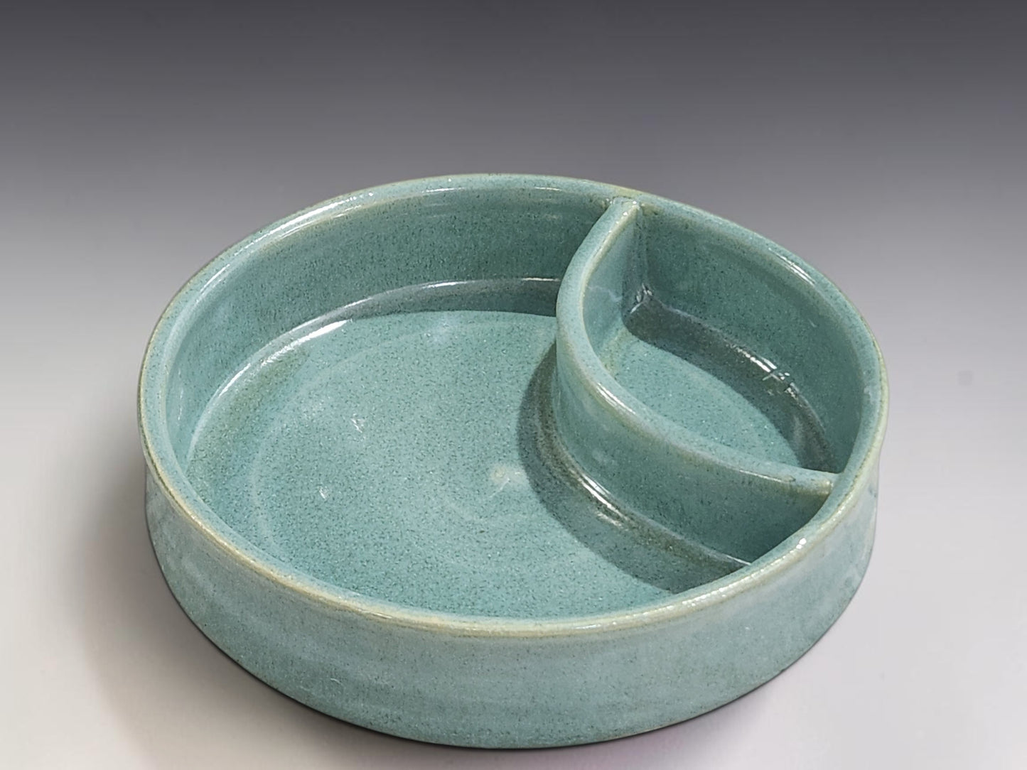 High-fired stoneware snack bowl with divided compartment, handmade in Melbourne pottery studio