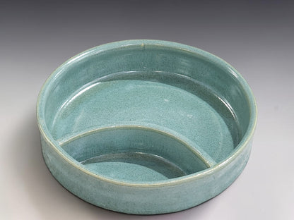 Handmade ceramic divided bowl with built-in dip section, ideal for grazing and casual entertaining