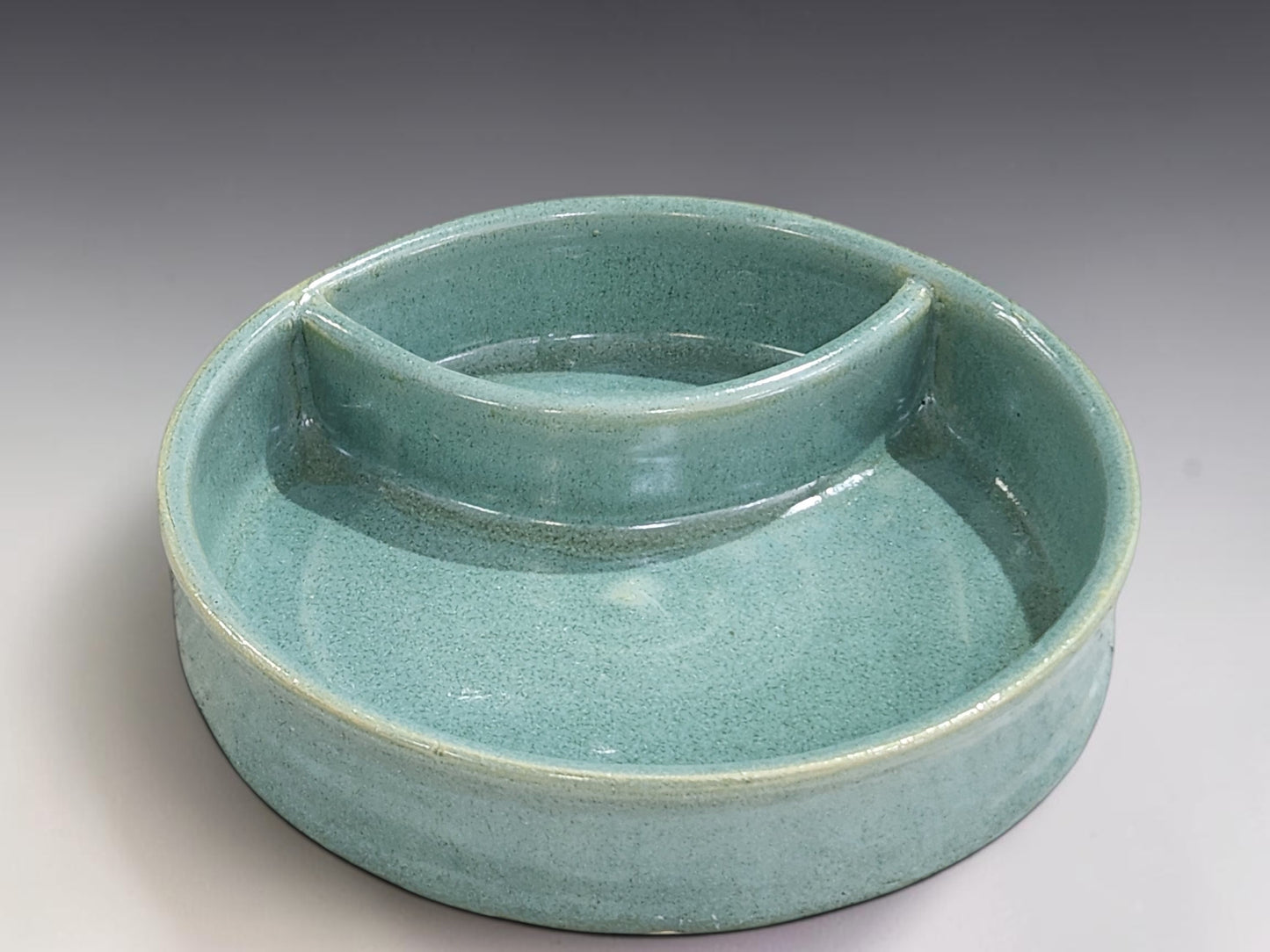 Handmade ceramic chip and dip bowl with divided snack section, made by Buxton Pottery in Melbourne Australia
