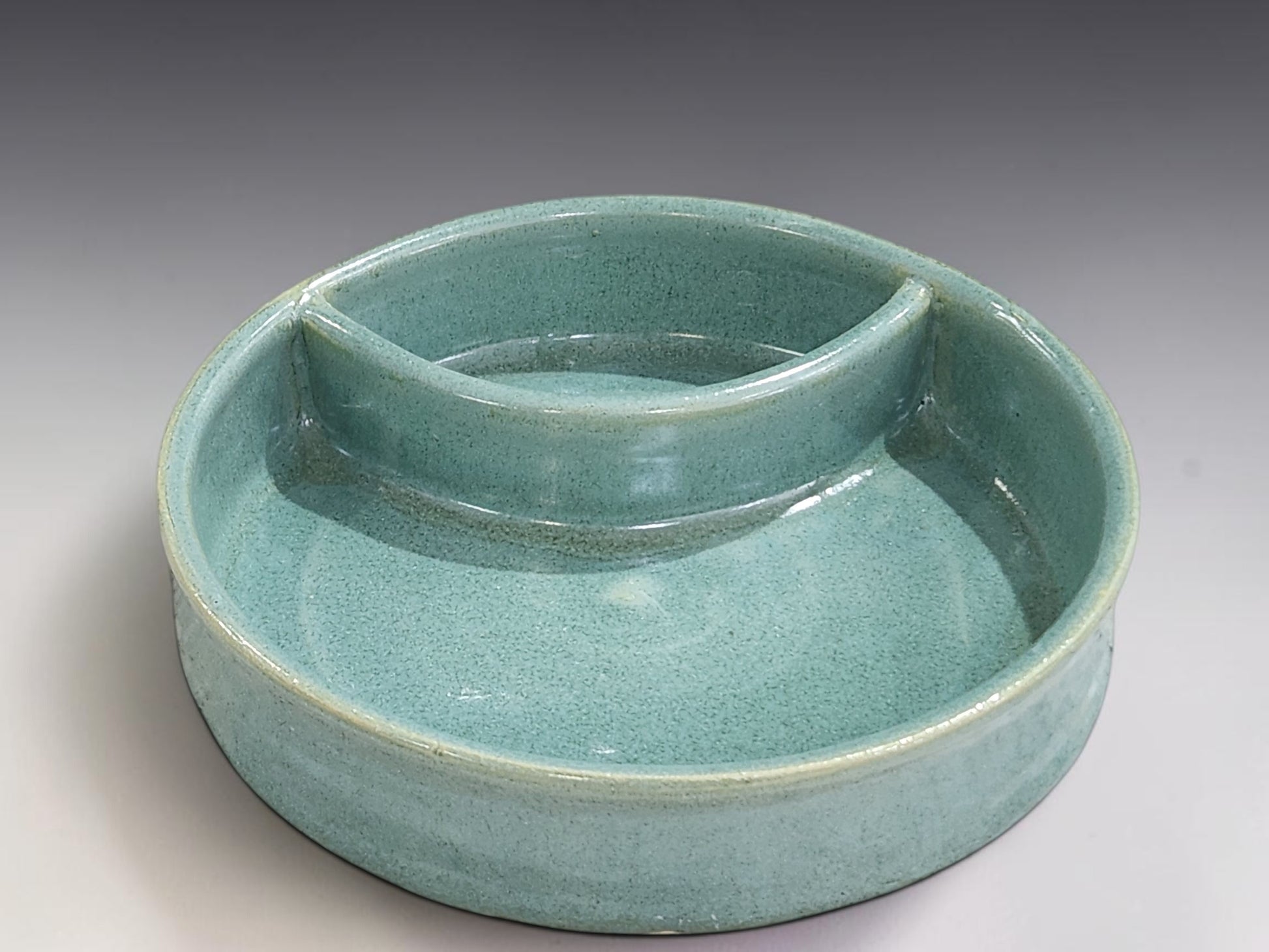 Handmade ceramic chip and dip bowl with divided snack section, made by Buxton Pottery in Melbourne Australia