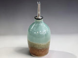 Handmade ceramic oil pourer bottle, 400ml, with soft green and earthy glaze finish