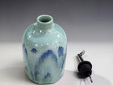 Buxton Pottery handmade ceramic oil bottle, 400ml, in soft aqua and blue glaze for kitchen styling