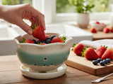 Handmade ceramic berry bowl in a speckled cream and green glaze, handcrafted in Melbourne pottery.