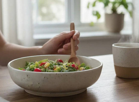Handmade ceramic pasta bowl in speckled cream glaze