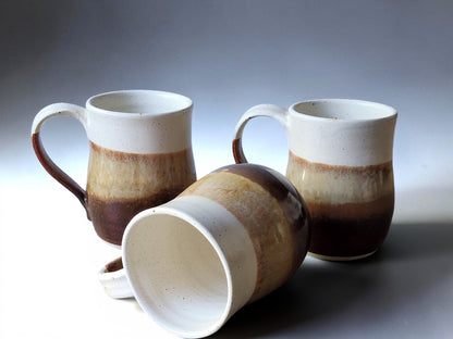 Three Handmade 400 ml stoneware coffee mugs in earthy glaze colours