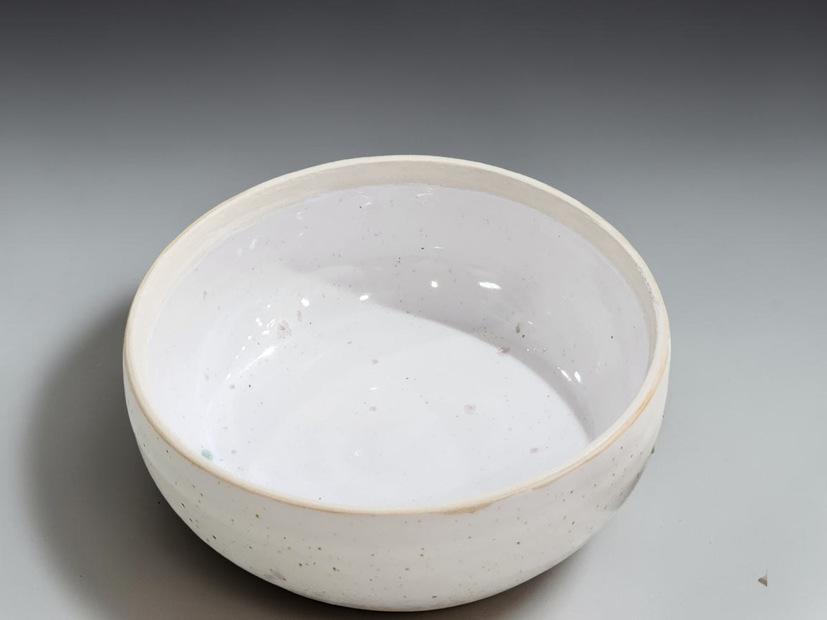 Handmade stoneware lidded bowl in speckled cream glaze