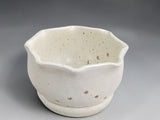 Handmade pottery berry bowl with saucer in speckled cream glaze