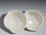 Handmade double snack bowl in speckled cream glaze