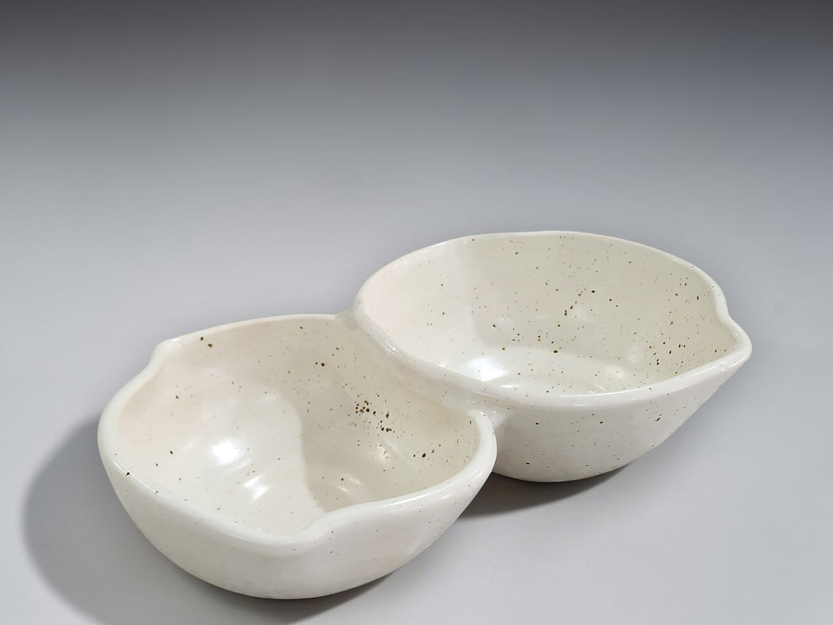 Buxton Pottery handmade double bowl in lifestyle setting