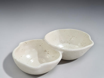 Buxton Pottery handmade double bowl in lifestyle setting