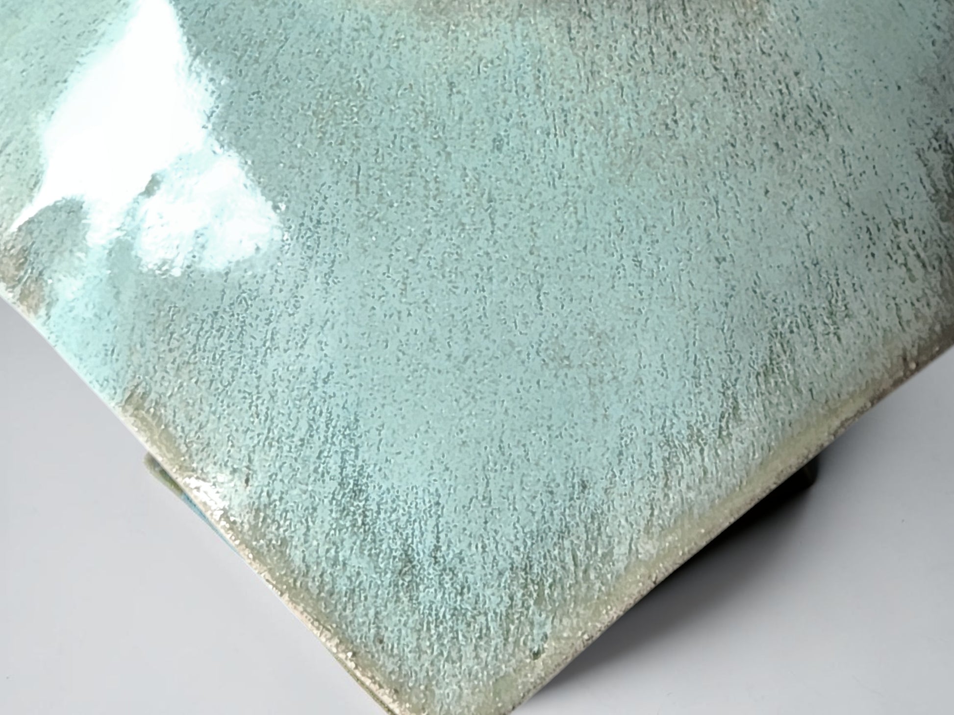 Close-up of the glaze on the underside of a One-of-a-kind handmade ceramic platter Melbourne