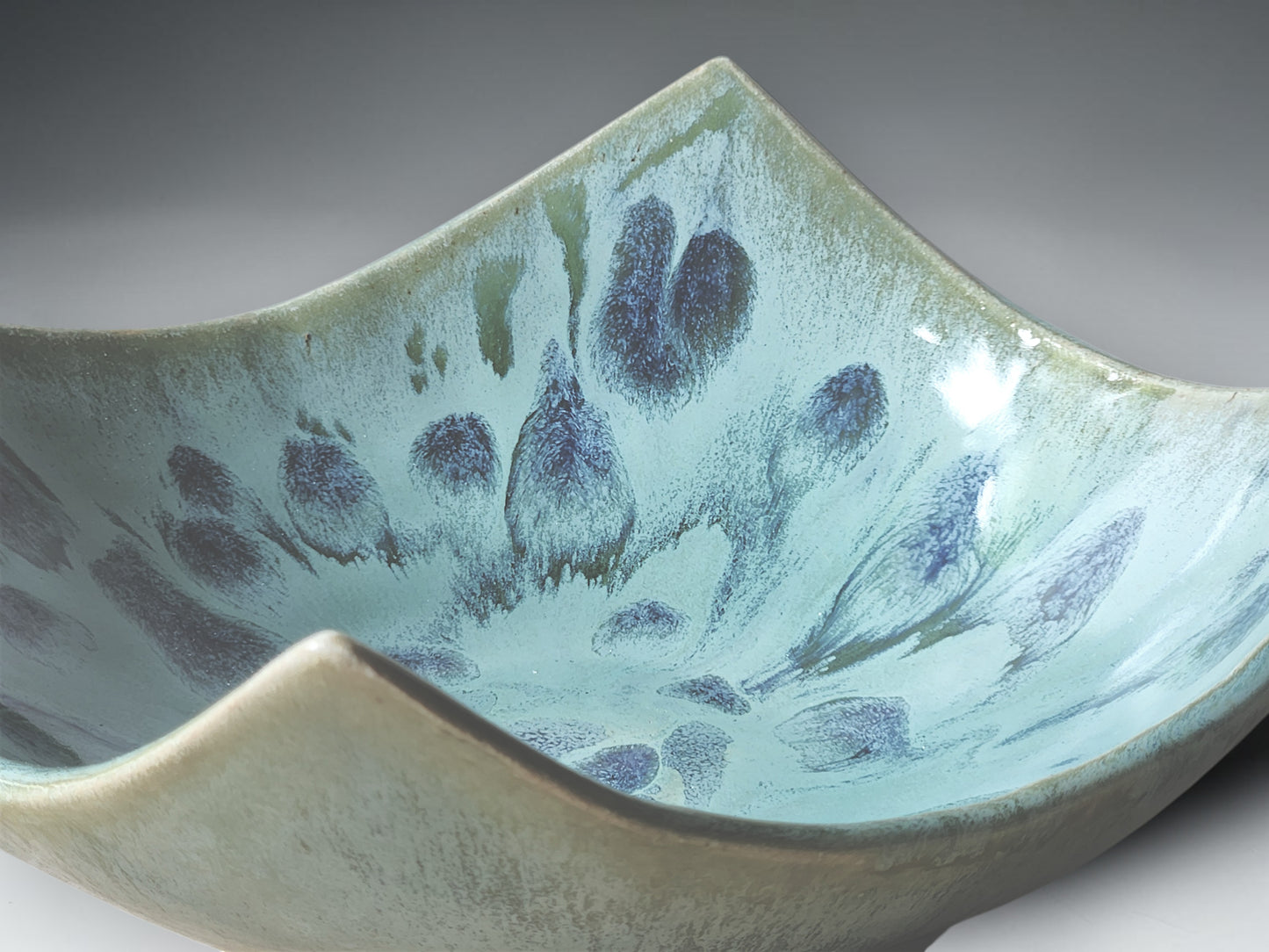 Sculptural pottery bowl in pale seafoam glaze for modern home décor styling