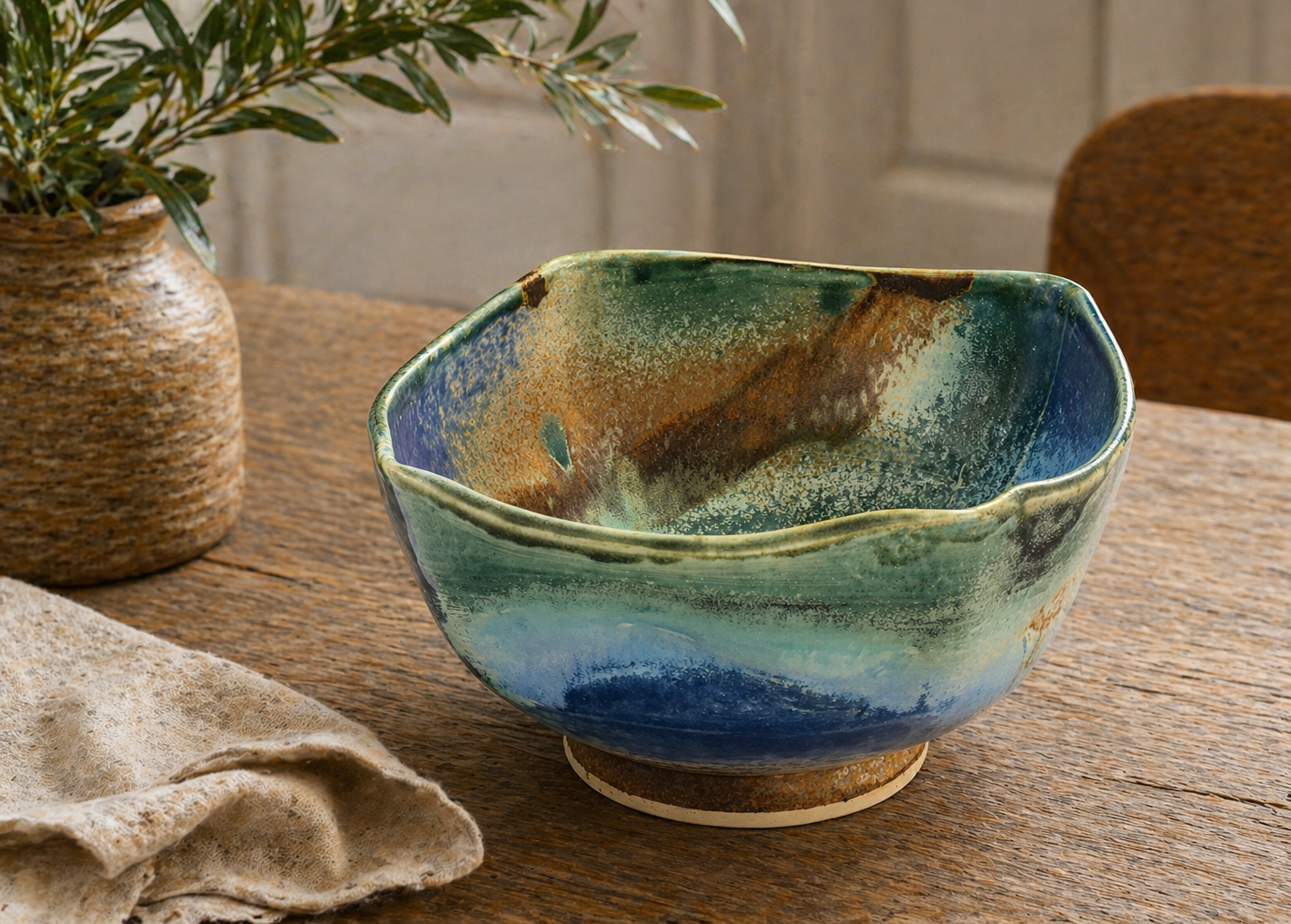 handmade ceramic deep bowl blue green rustic glaze pottery bowl australia