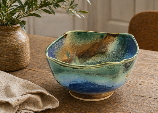 handmade ceramic deep bowl blue green rustic glaze pottery bowl australia
