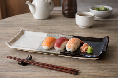 30 cm long sushi plate with chopstick holder made in Melbourne.