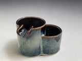Ceramic ashtray with built-in lighter pot in blue and brown Tenmoku glaze