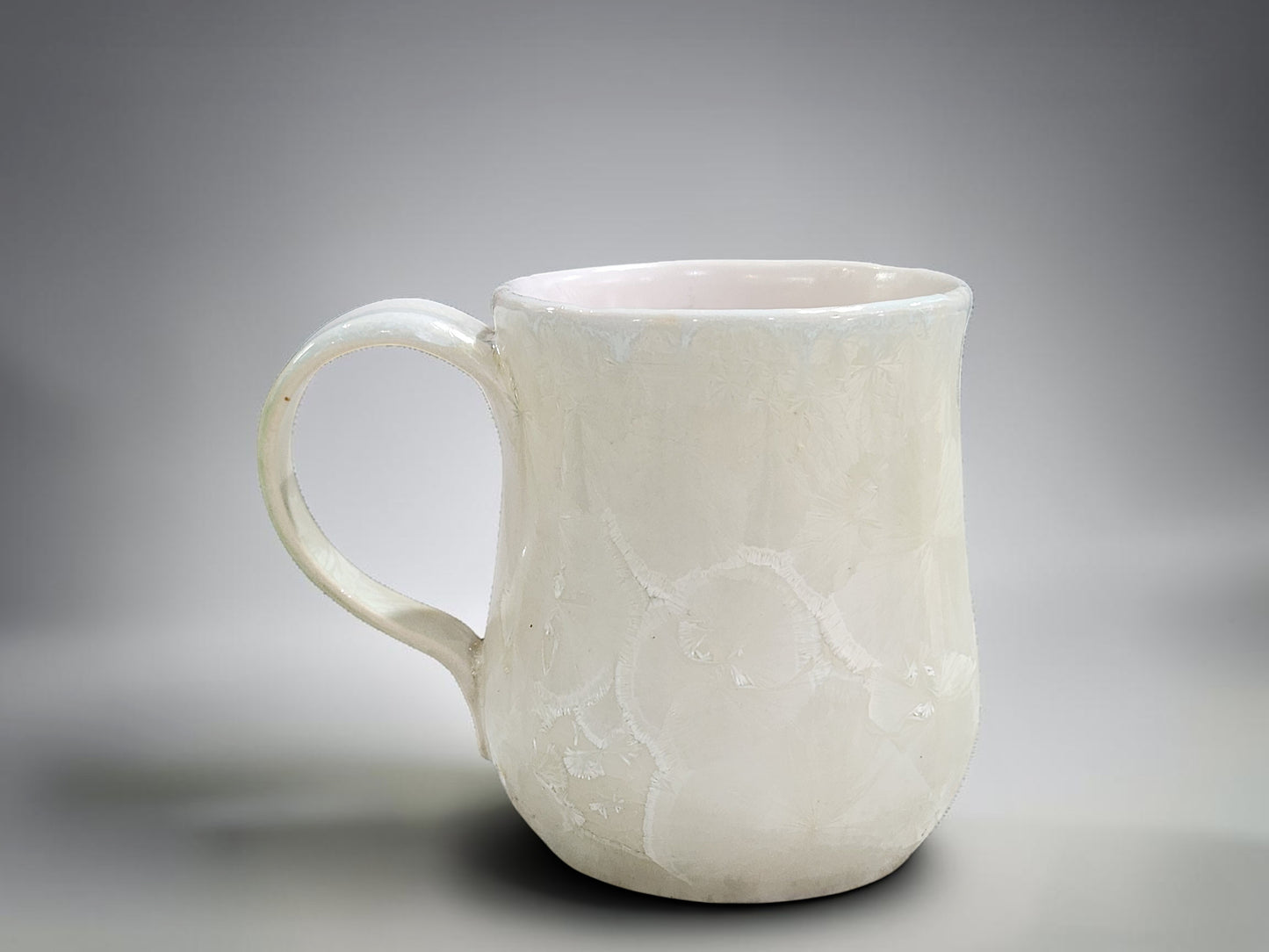 Handmade white crystalline pottery mug made in Melbourne