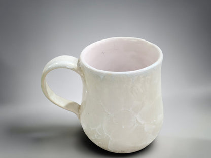 White crystalline mug with smooth satin white interior glaze