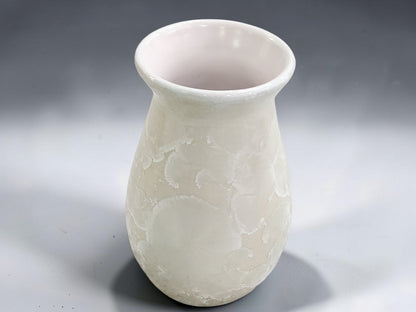White crystalline vase with satin white interior glaze