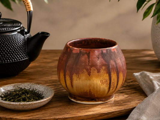 Handmade Japanese style ceramic tea cup 300ml in Bush Creek Earth glaze by Buxton Pottery Melbourne Australia