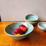 Handmade pottery serving bowl- seafoam greens