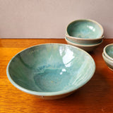 Handmade pottery serving bowl- seafoam greens