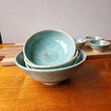 Handmade pottery serving bowl- seafoam greens