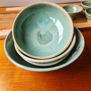 Handmade pottery serving bowl- seafoam greens